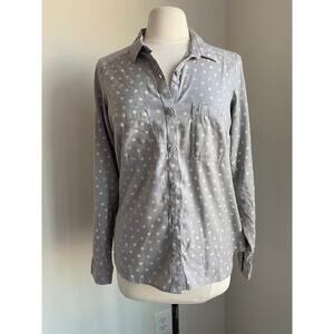 COLUMBIA Button Down Shirt Women Sz Medium Grey Polka Dot Midweight Campcore